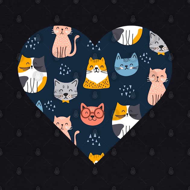 Cats valentine Gift/ matching valentines/ Valentines Day Cats Print Heart by UranusArts